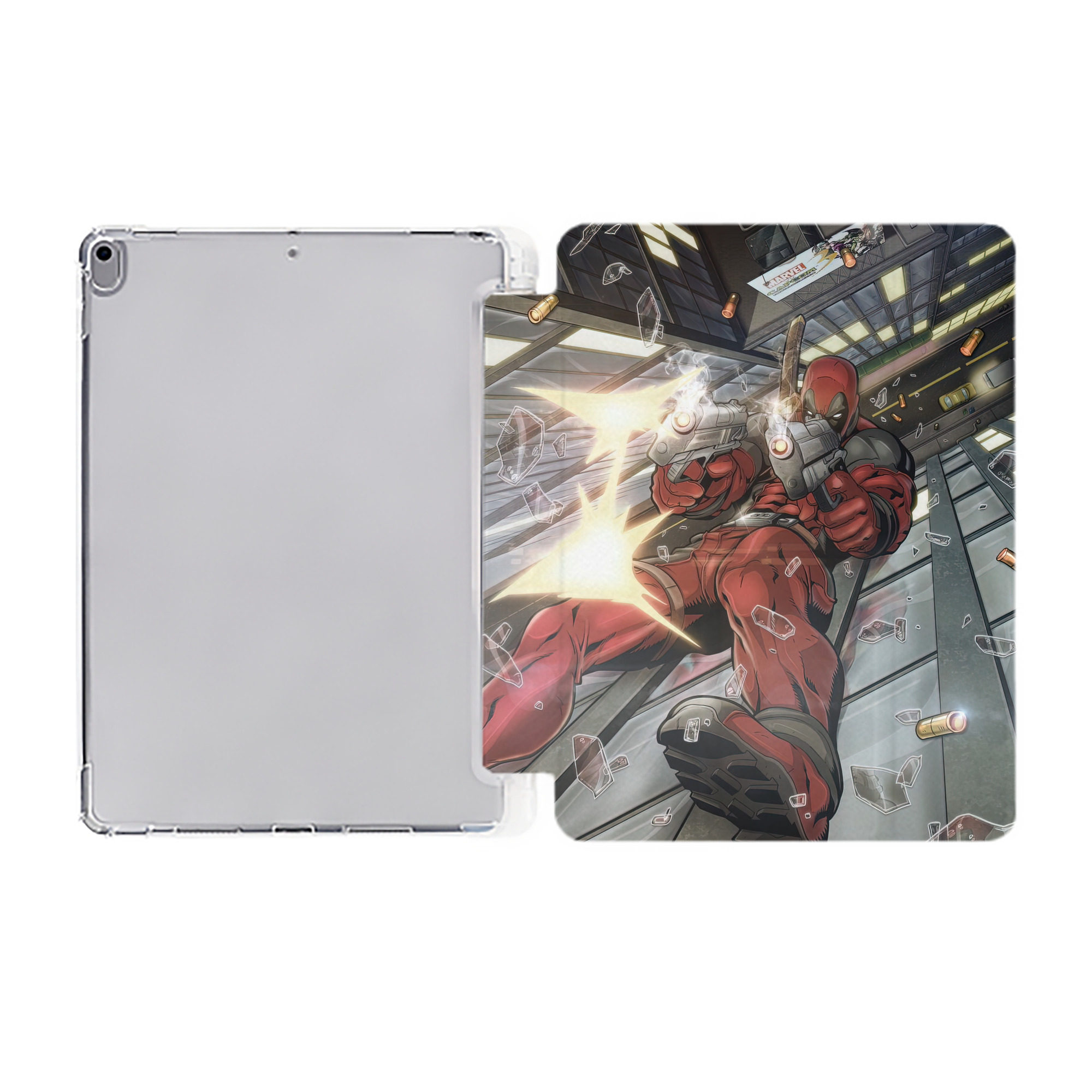 （画像用） Deadpool デッドプール IPad ケース ペン収納付き 三つ折りスタンド PUレザー×シリコン 対応機種9.5/10.5/10.9インチ